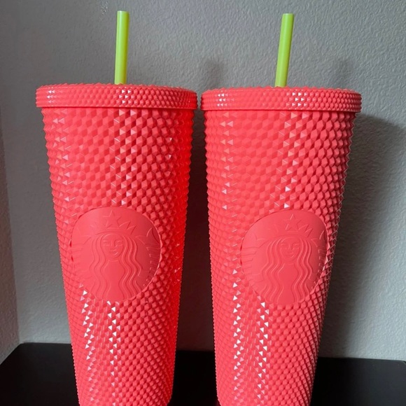 Starbucks Dragon Fruit Studded Tumbler Neon Coral Cold Bling Cup 24oz New 2022 - Picture 14 of 16